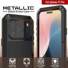 Charger l&#39;image dans la galerie, Étui iPhone 17 Pro Metal, couverture d&#39;armure de qualité militaire lourde [Proof] Full Body Hard [noir]
