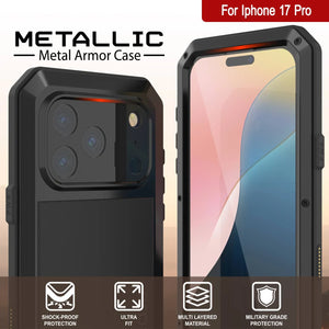 Étui iPhone 17 Pro Metal, couverture d'armure de qualité militaire lourde [Proof] Full Body Hard [noir]