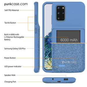 PunkJuice S20+ Plus Battery Case Patterned Blue - Fast Charging Power Juice Bank with 6000mAh (Color in image: Patterned Black)