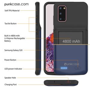 PunkJuice S20 Battery Case All Blue - Fast Charging Power Juice Bank with 4800mAh (Color in image: All Black)