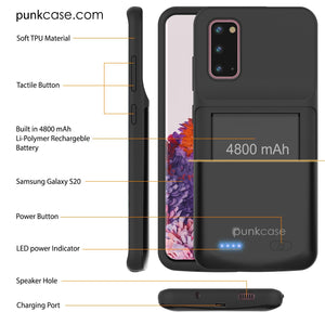 PunkJuice S20 Battery Case All Black - Fast Charging Power Juice Bank with 4800mAh (Color in image: Red)