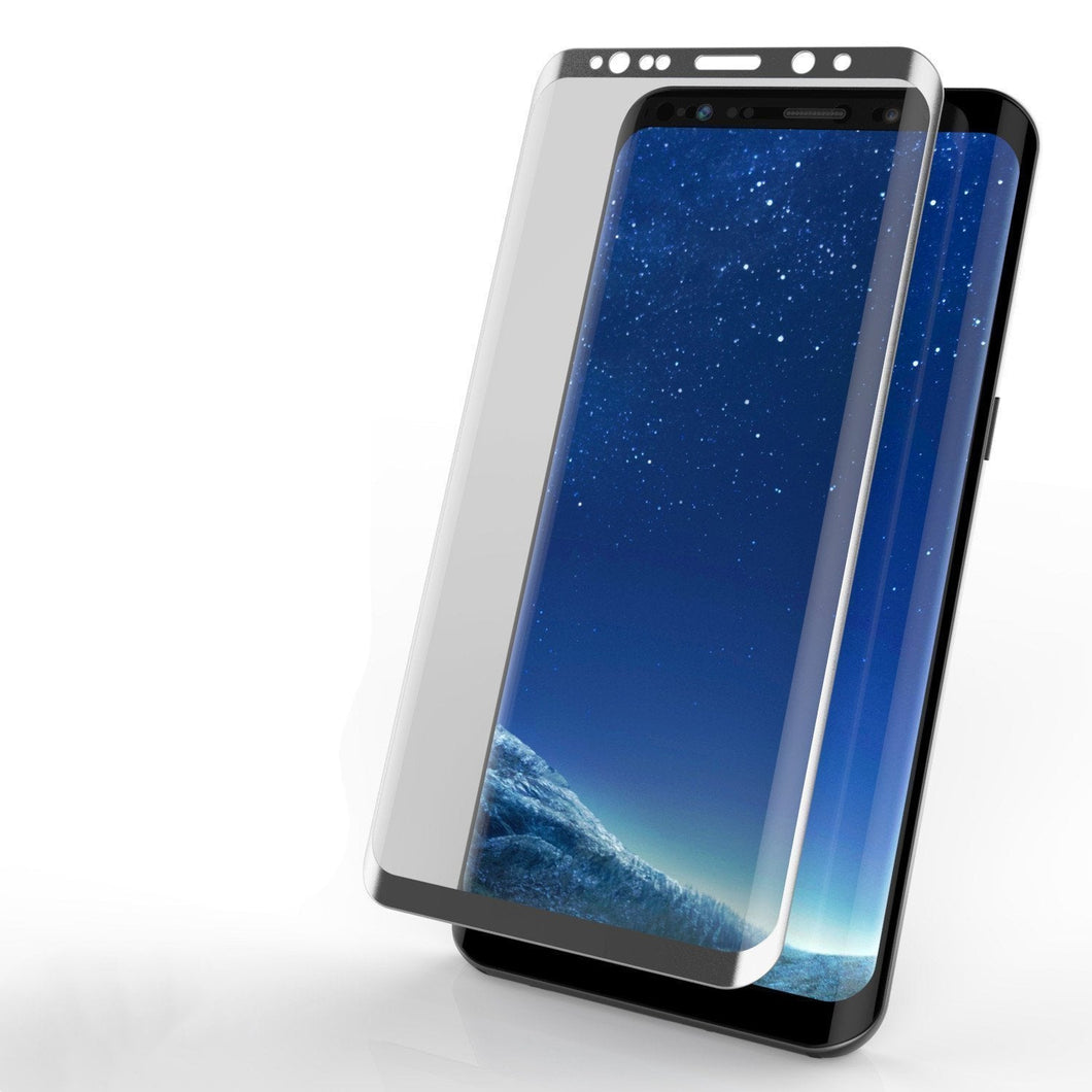 Galaxy S8+ Plus  Silver Punkcase Glass SHIELD Tempered Glass Screen Protector 0.33mm Thick 9H Glass (Color in image: Silver)