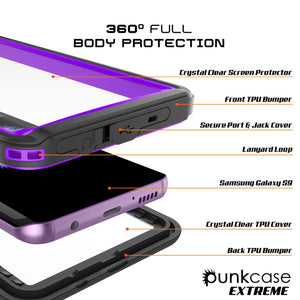 Galaxy S9 Waterproof Case, Punkcase [Extreme Series] [Slim Fit] [IP68 Certified] [Shockproof] [Snowproof] [Dirproof] Armor Cover W/ Built In Screen Protector for Samsung Galaxy S9 [Purple] (Color in image: Pink)