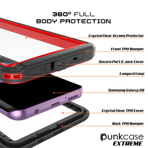 Galaxy S9 Waterproof Case, Punkcase [Extreme Series] [Slim Fit] [IP68 Certified] [Shockproof] [Snowproof] [Dirproof] Armor Cover W/ Built In Screen Protector for Samsung Galaxy S9 [Red] (Color in image: Purple)