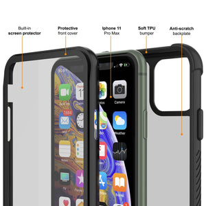 PunkCase iPhone 11 Pro Max Case, [Spartan Series] Clear Rugged Heavy Duty Cover W/Built in Screen Protector [Black] (Color in image: light green)