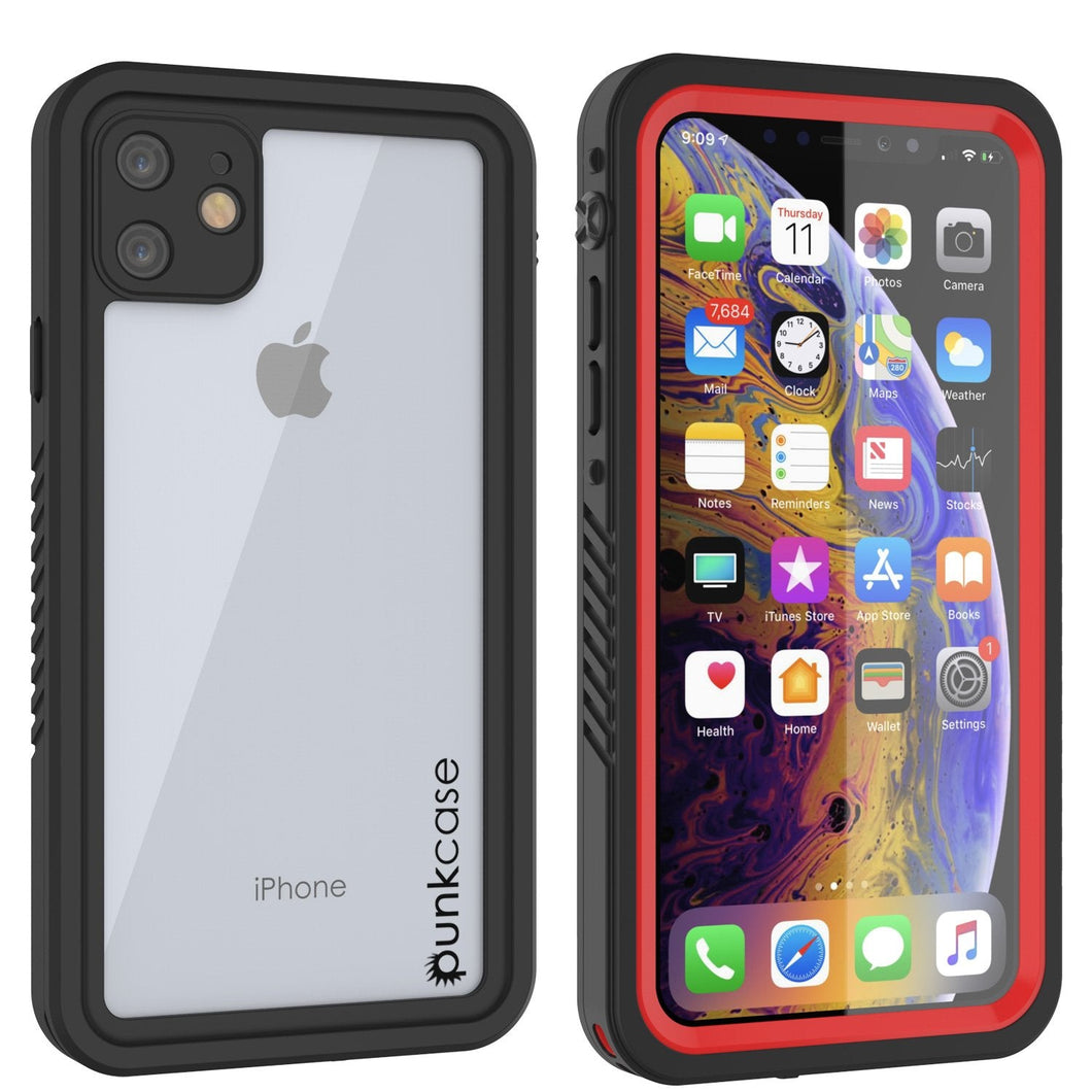 iPhone 11 Waterproof Case, Punkcase [Extreme Series] Armor Cover W/ Built In Screen Protector [Red] (Color in image: Red)