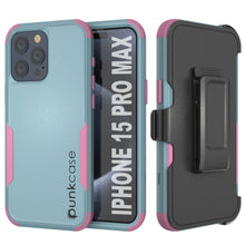 Load image into Gallery viewer, Punkcase pour iPhone 15 Pro MAX Belt Clip Multiryer Holster Case [Patron Series] [Mint-rose]
