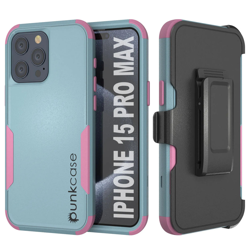 Punkcase pour iPhone 15 Pro MAX Belt Clip Multiryer Holster Case [Patron Series] [Mint-rose]