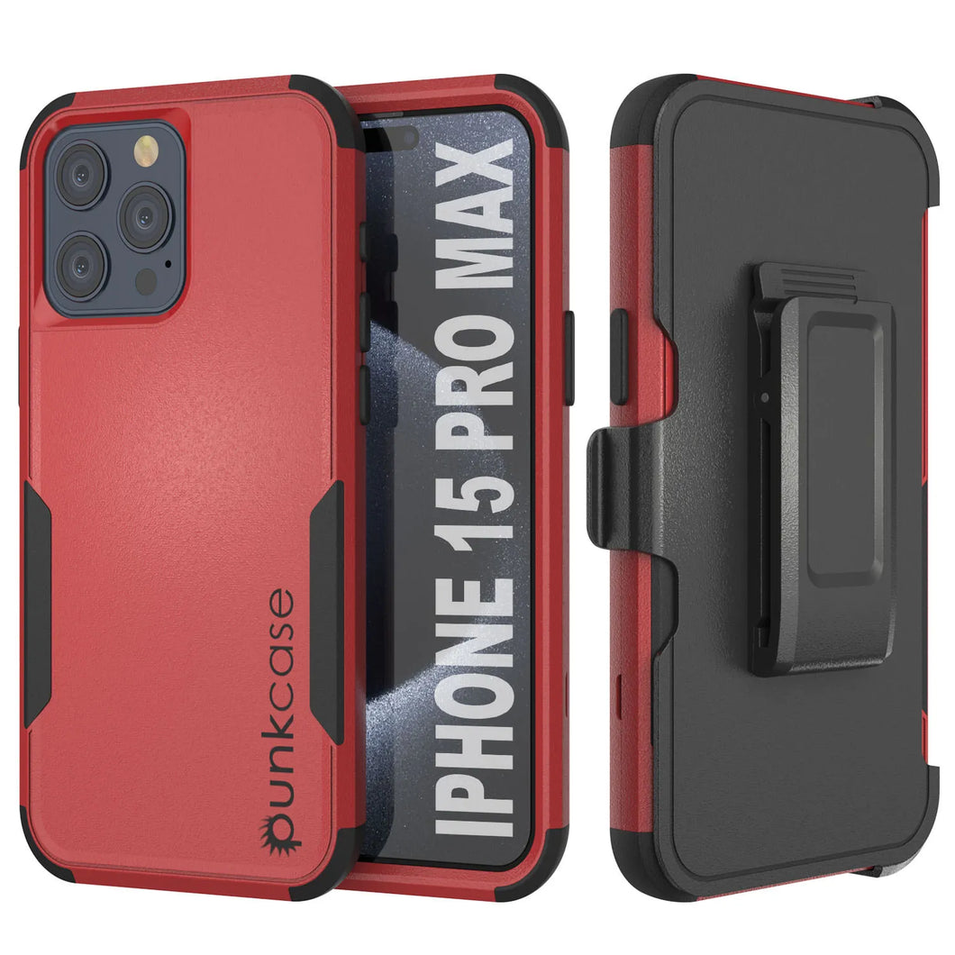 Punkcase pour iPhone 15 Pro MAX Belt Clip Multiryer Holster Case [Série Patron] [Red-Black]