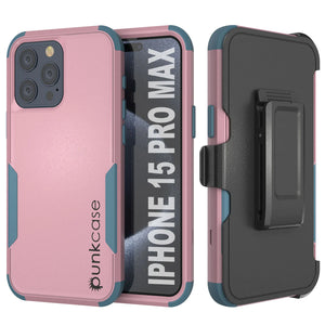 Punkcase pour iPhone 15 Pro MAX Belt Clip multicouche Holster Case [Patron Series] [Pink-Blue]