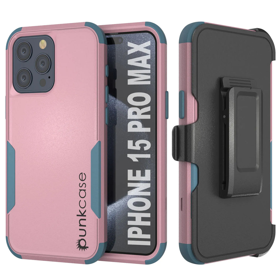 Punkcase pour iPhone 15 Pro MAX Belt Clip multicouche Holster Case [Patron Series] [Pink-Blue]