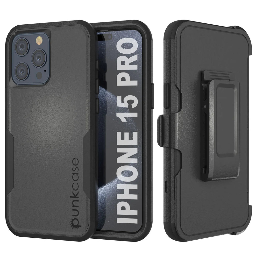 Punkcase pour l'iPhone 15 Pro Belt Clip multicouche Holster Case [Patron Series] [Black]