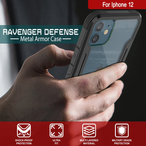 Punkcase iPhone 12 ravenger Case Protective Military Grade Multilayer Cover [Black] (Color in image: Grey-Black)