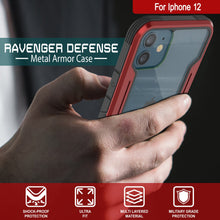 Charger l&#39;image dans la galerie, Punkcase iPhone 12 ravenger Case Protective Military Grade Multilayer Cover [Red] (Color in image: Black)
