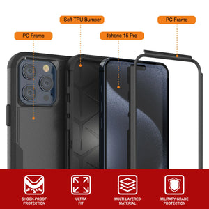 Punkcase pour l'iPhone 15 Pro Belt Clip multicouche Holster Case [Patron Series] [Black]