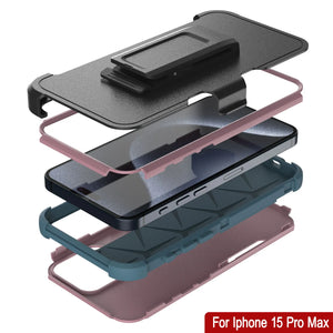 Punkcase pour iPhone 15 Pro MAX Belt Clip multicouche Holster Case [Patron Series] [Pink-Blue]
