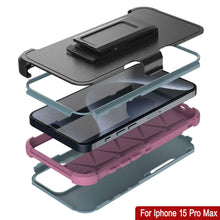 Load image into Gallery viewer, Punkcase pour iPhone 15 Pro MAX Belt Clip Multiryer Holster Case [Patron Series] [Mint-rose]
