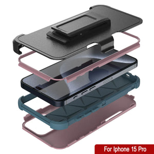 Punkcase pour l'iPhone 15 Pro Belt Clip multicouche Holster Case [Patron Series] [Pink-Blue]