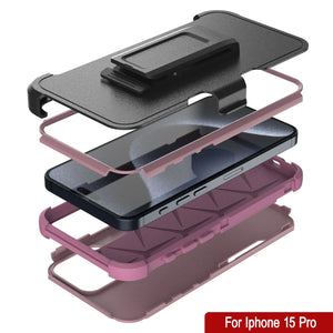 Punkcase pour l'iPhone 15 Pro Belt Clip multicouche Holster Case [Patron Series] [Pink]