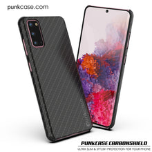 Load image into Gallery viewer, Galaxy S20 Case, Punkcase CarbonShield, Heavy Duty &amp; Ultra Thin 2 Piece Dual Layer PU Leather Black Cover (Carbon Fiber Style) 
