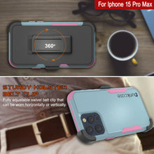 Load image into Gallery viewer, Punkcase pour iPhone 15 Pro MAX Belt Clip Multiryer Holster Case [Patron Series] [Mint-rose]
