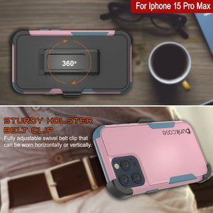 Punkcase pour iPhone 15 Pro MAX Belt Clip multicouche Holster Case [Patron Series] [Pink-Blue]