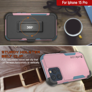 Punkcase pour l'iPhone 15 Pro Belt Clip multicouche Holster Case [Patron Series] [Pink-Blue]