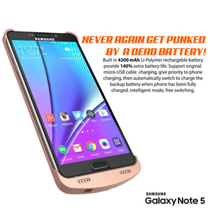 Galaxy Note 5 Battery Case, Punkcase 5000mAH Charger Case W/ Screen Protector | IntelSwitch [Rose Gold] 