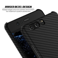 Load image into Gallery viewer, Huawei P10 Case, Punkcase CarbonShield, Heavy Duty &amp; Ultra Thin 2 Piece Dual Layer PU Leather Cover [shockproof] [non slip] with Tempered Glass Screen Protector for Huawei P10 [Jet Black] 
