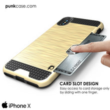 Load image into Gallery viewer, iPhone X Case, PUNKcase [SLOT Series] Slim Fit Dual-Layer Armor Cover &amp; Tempered Glass PUNKSHIELD Screen Protector for Apple iPhone X [Gold] (Color in image: Black)
