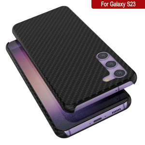 Étui Galaxy S23, Punkcase CarbonShield, Robuste et Ultra Fin, Coque Noire en Cuir PU à Double Couche 2 Pièces (Style Fibre de Carbone)