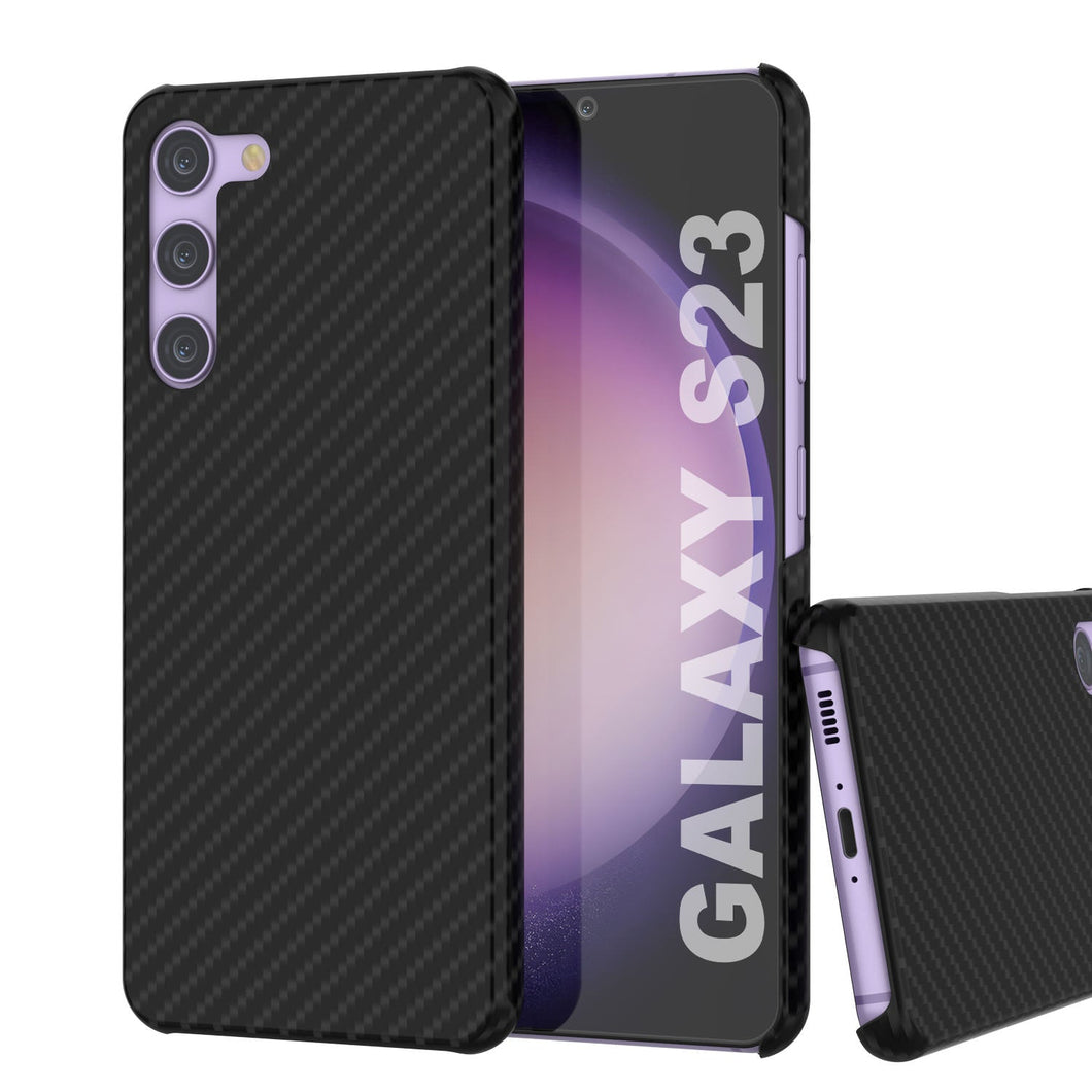 Étui Galaxy S23, Punkcase CarbonShield, Robuste et Ultra Fin, Coque Noire en Cuir PU à Double Couche 2 Pièces (Style Fibre de Carbone)