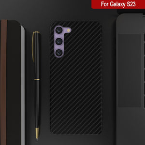 Étui Galaxy S23, Punkcase CarbonShield, Robuste et Ultra Fin, Coque Noire en Cuir PU à Double Couche 2 Pièces (Style Fibre de Carbone)