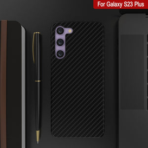 Coque Galaxy S23+ Plus, Punkcase CarbonShield, Protection Robuste et Ultra Fine en Deux Parties en Cuir PU Noir Ébène (Style Fibre de Carbone)