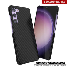 Load image into Gallery viewer, Coque Galaxy S23+ Plus, Punkcase CarbonShield, Protection Robuste et Ultra Fine en Deux Parties en Cuir PU Noir Ébène (Style Fibre de Carbone)
