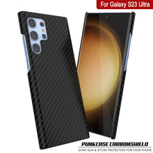 Load image into Gallery viewer, Coque Galaxy S23 Ultra, Punkcase CarbonShield, Robuste et Ultra Fine, Couverture en Cuir PU à Deux Couches Jet Black (Style en Fibre de Carbone)
