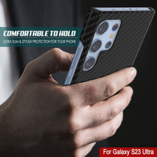 Load image into Gallery viewer, Coque Galaxy S23 Ultra, Punkcase CarbonShield, Robuste et Ultra Fine, Couverture en Cuir PU à Deux Couches Jet Black (Style en Fibre de Carbone)
