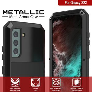 Galaxy S22 Metal Case, Heavy Duty Military Grade Rugged Armor Cover [Black] (Color in image: Neon)