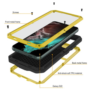 Galaxy S22 Metal Case, Heavy Duty Military Grade Rugged Armor Cover [Neon] (Color in image: Silver)