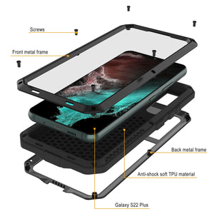 Galaxy S22+ Plus Metal Case, Heavy Duty Military Grade Rugged Armor Cover [Black] (Color in image: Silver)