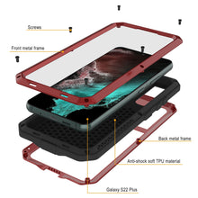 Charger l&#39;image dans la galerie, Galaxy S22+ Plus Metal Case, Heavy Duty Military Grade Rugged Armor Cover [Red] (Color in image: Silver)
