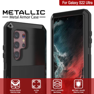 Galaxy S22 Ultra Metal Case, Heavy Duty Military Grade Rugged Armor Cover [Black] (Color in image: Neon)