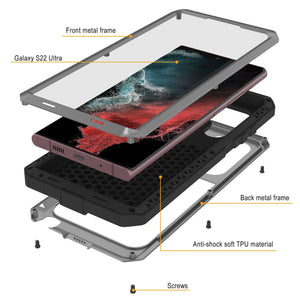 Galaxy S22 Ultra Metal Case, Heavy Duty Military Grade Rugged Armor Cover [Silver] (Color in image: Gold)