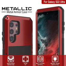 Charger l&#39;image dans la galerie, Galaxy S22 Ultra Metal Case, Heavy Duty Military Grade Rugged Armor Cover [Red] (Color in image: Neon)
