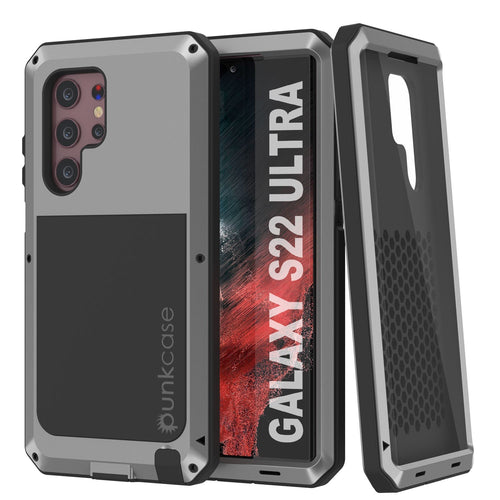 Galaxy S22 Ultra Metal Case, Heavy Duty Military Grade Rugged Armor Cover [Silver] (Color in image: Silver)