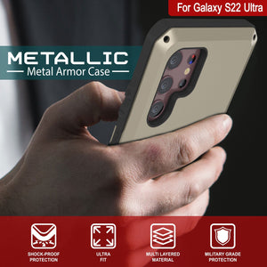 Galaxy S22 Ultra Metal Case, Heavy Duty Military Grade Rugged Armor Cover [Gold] (Color in image: White)