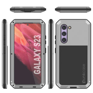 Coque en métal Galaxy S23, Housse de protection militaire résistante [anti-chocs] intégrale rigide [argent]