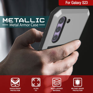 Coque en métal Galaxy S23, Housse de protection militaire résistante [anti-chocs] intégrale rigide [argent]