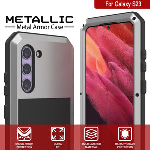 Coque en métal Galaxy S23, Housse de protection militaire résistante [anti-chocs] intégrale rigide [argent]