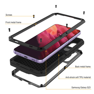 Étui en métal pour Galaxy S23, une coque robuste de qualité militaire [antichoc] pour le plein corps [noir].